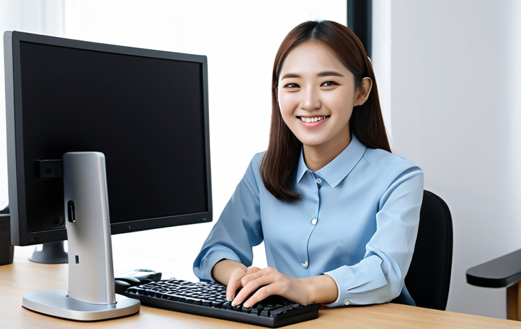**

A smiling young professional, dressed in a modest business casual outfit (blouse and skirt), sitting at a desk in a bright, modern office.  She is working on a translation project on her computer, a Korean textbook visible nearby. Background shows a clean, organized workspace.  Perfect anatomy, natural pose, well-formed hands, proper finger count.  Safe for work, appropriate content, fully clothed, professional, high quality.

**