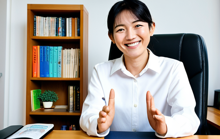 **

"A friendly and professional online Japanese language teacher, fully clothed, smiling warmly at the camera from her home office. Bookshelves and a world map are visible in the background. Safe for work, appropriate content, modest clothing, professional, perfect anatomy, natural proportions, well-formed hands, proper finger count. Showcase the joy and flexibility of remote work."

**