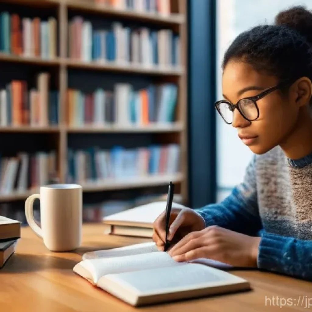 TOPIK 공부 자료 PDF 모음 - **A focused student in a cozy study nook:** A young adult, dressed in a comfortable, stylish sweater...