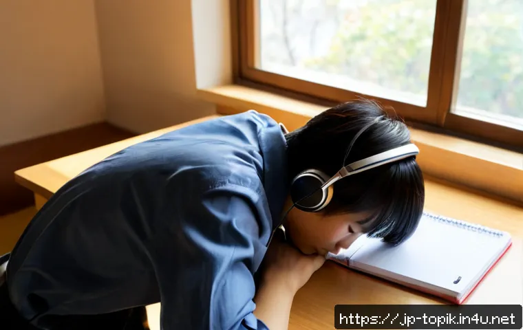 TOPIK 집중력을 높이는 공부법 - Photorealistic Japanese university student studying for a language proficiency exam at a clean woode...