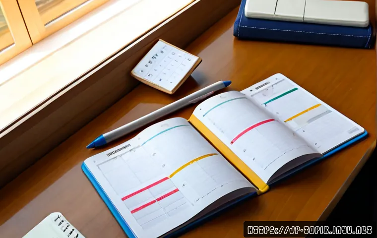 TOPIK 시험 대비 스케줄러 추천 - Photorealistic study planning scene for Korean language proficiency exam preparation, Japanese adult...
