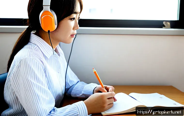TOPIK 초급 응시자 팁 - Photorealistic study scene for a beginner Korean language proficiency exam candidate, young Japanese...